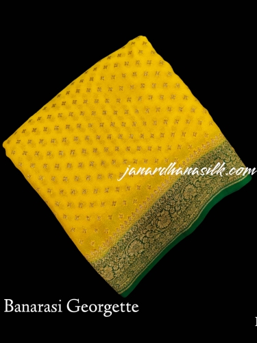 Pure Handloom Zari Butta Banarasi Georgette Silk Saree